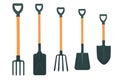 A set of vector illustrations of gardening tools. Shovels isolated